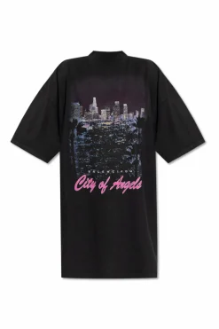 Balenciaga CZARNY T-shirt z kolorowym nadrukiem