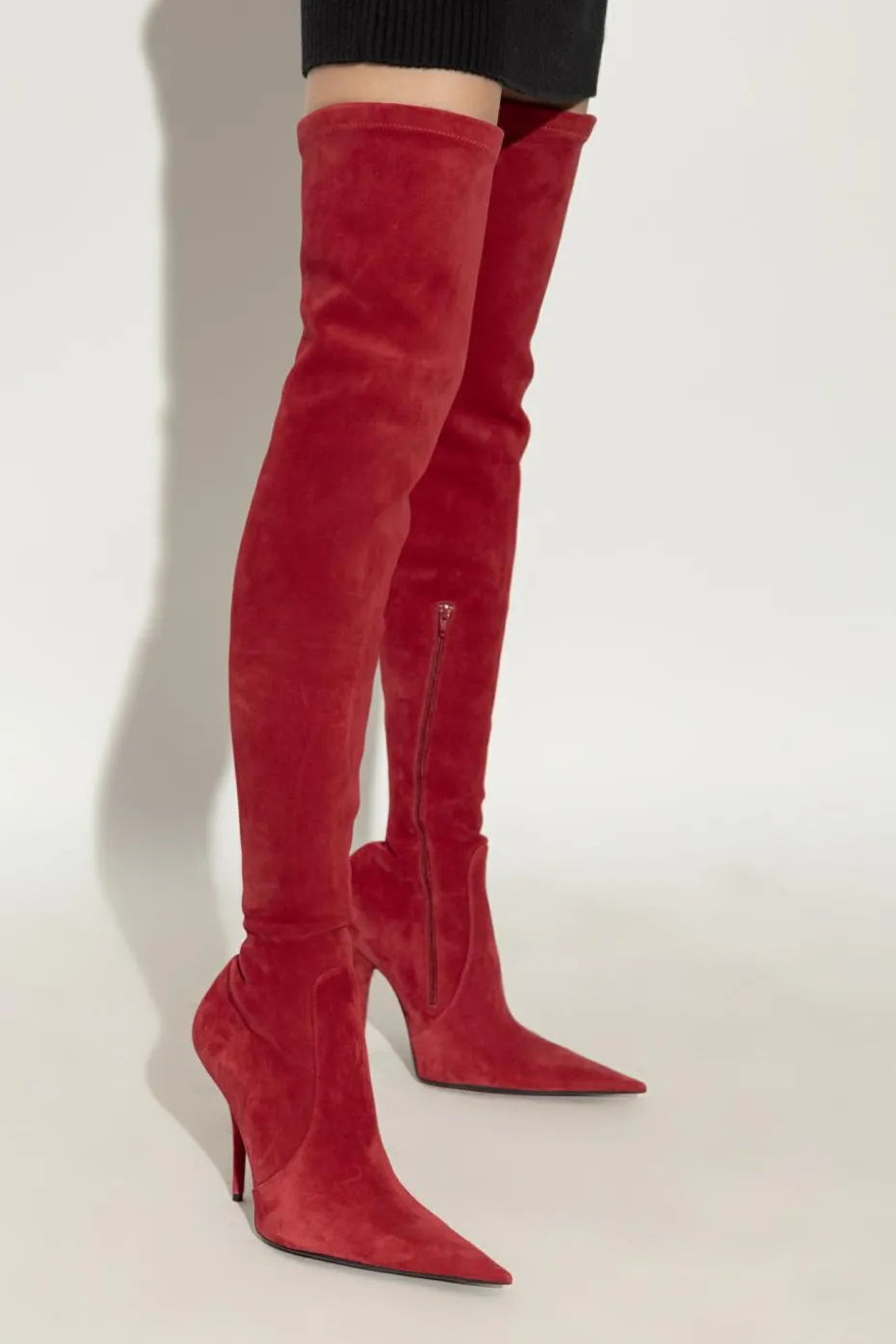 Balenciaga CZERWONY Zamszowe kozaki na obcasie `Avenue`
