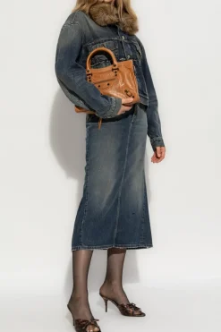 Balenciaga GRANATOWY Jeansowa spódnica z efektem `vintage`