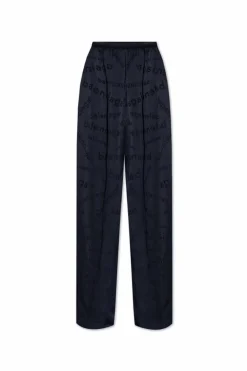 Balenciaga GRANATOWY Jedwabne spodnie z monogramem
