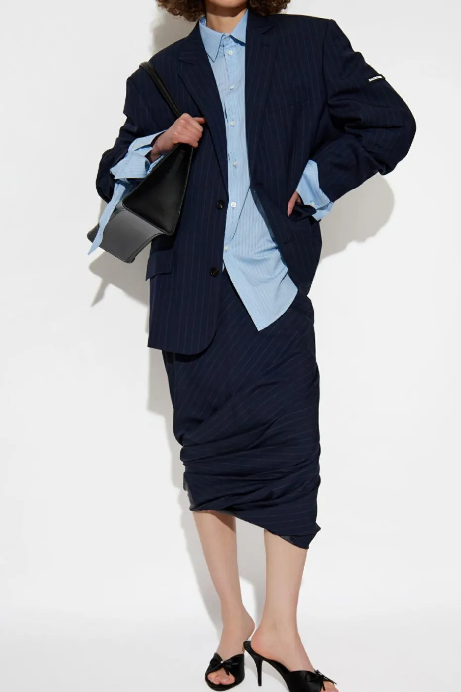 Balenciaga GRANATOWY Spódnica ze wzorem w prążki