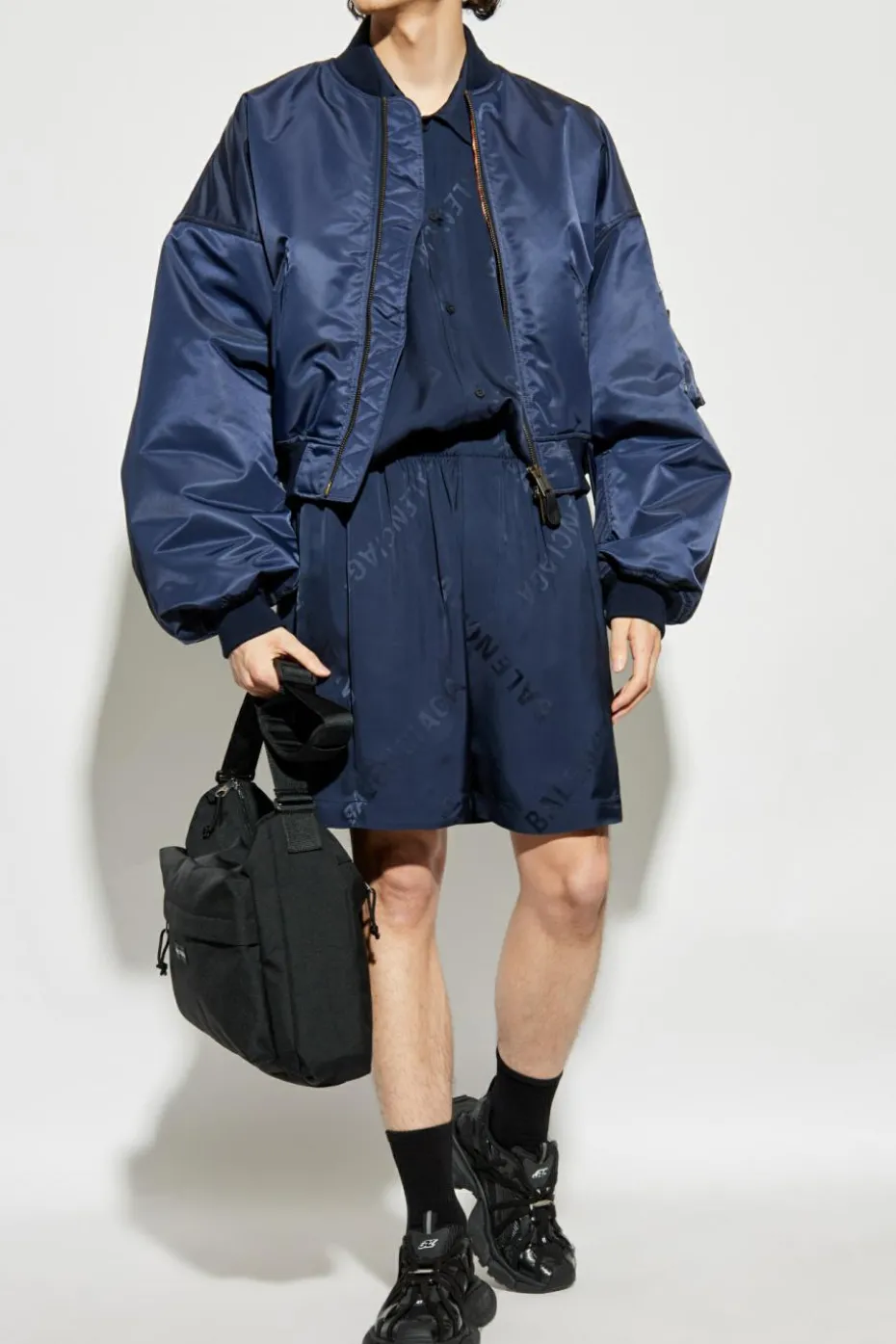 Balenciaga GRANATOWY Szorty z monogramem