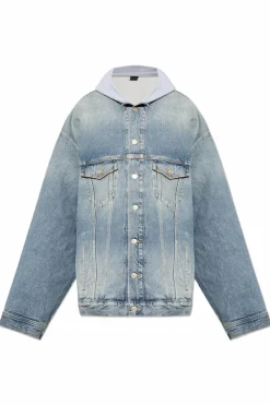 Balenciaga NIEBIESKI Kurtka jeansowa z kapturem