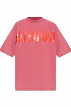 Balenciaga RÓŻOWY T-shirt z nadrukowanym logo