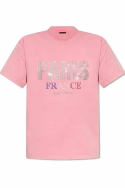 Balenciaga RÓŻOWY T-shirt z logo