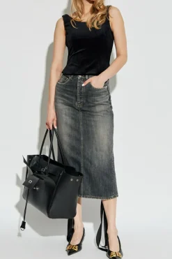 Balenciaga SZARY Jeansowa spódnica z dekoracyjna wstążką z tyłu