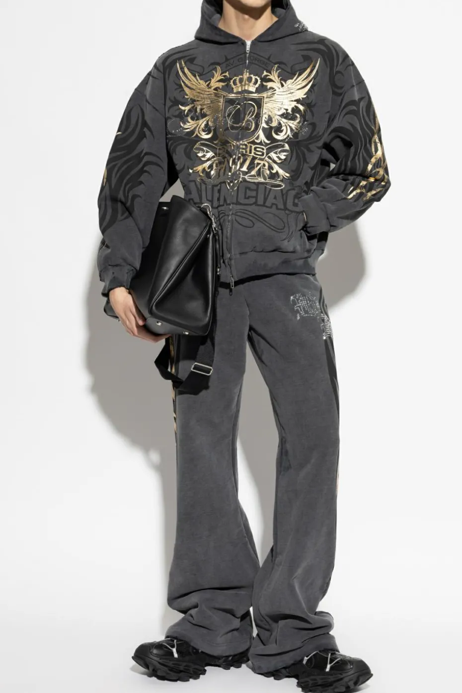 Balenciaga SZARY Spodnie dresowe z nadrukiem