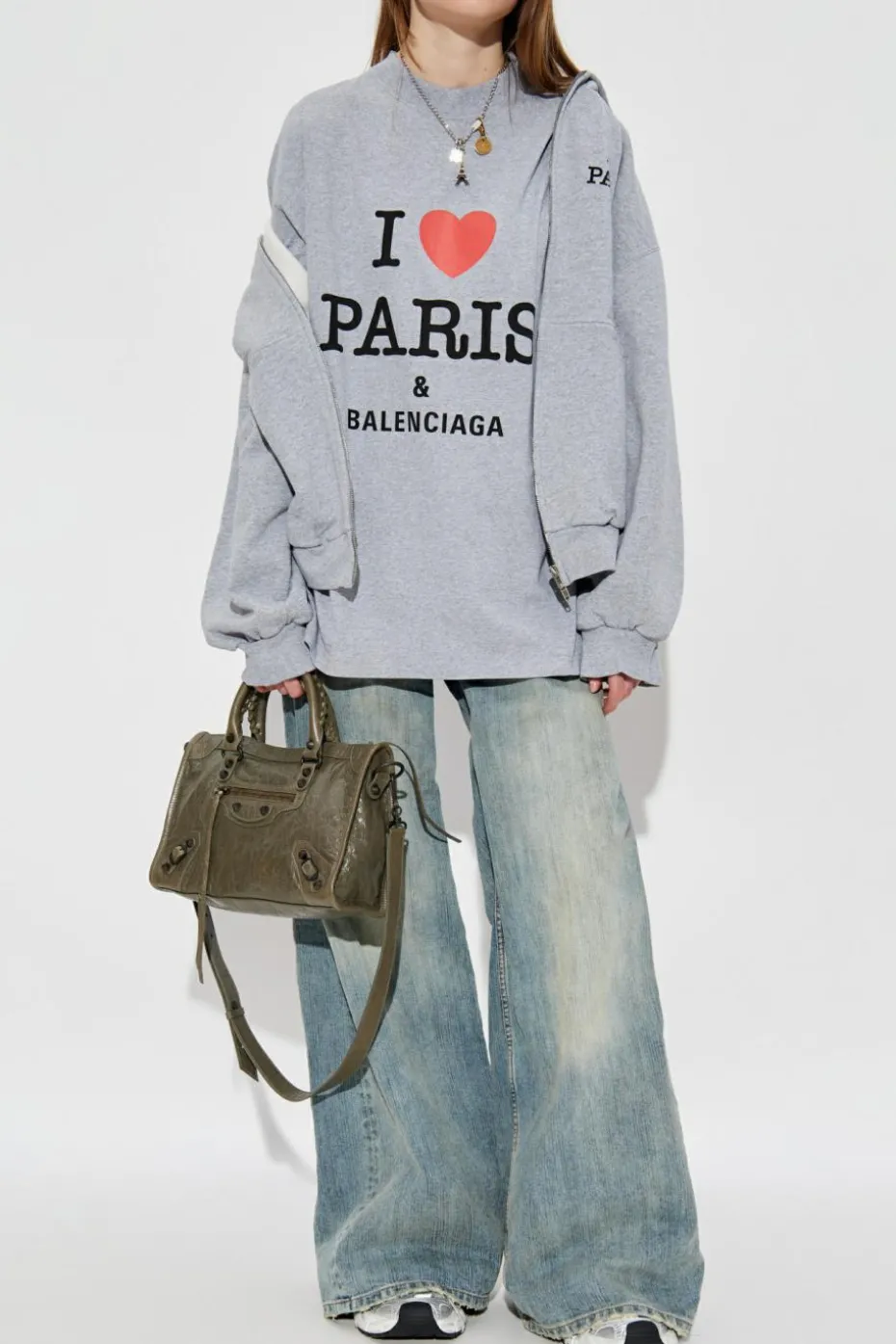 Balenciaga SZARY T-shirt z nadrukiem