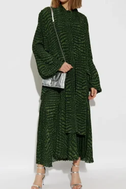 Balenciaga ZIELONY Plisowana sukienka z motywem zwierzęcym