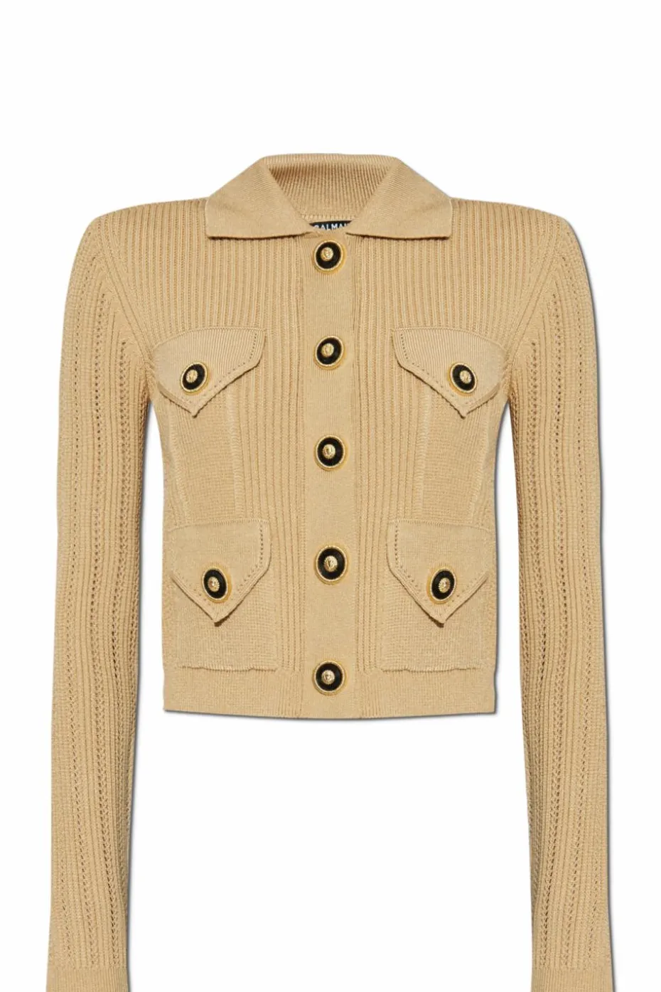 Balmain beżowy Kardigan z kieszeniami