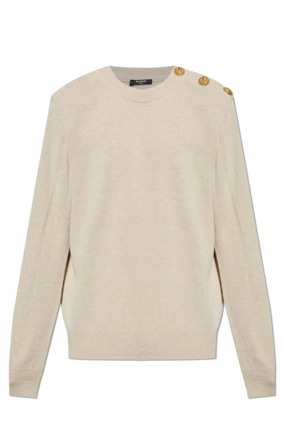 Balmain beżowy Sweter z zapięciem na zatrzaski na ramieniu