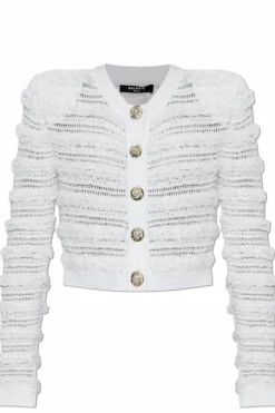 Balmain BIAŁY Kardigan z dekoracyjnymi guzikami