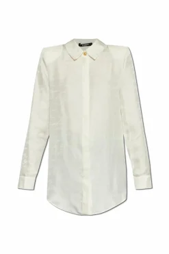 Balmain BIAŁY Satynowa koszula z monogramem
