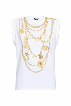 Balmain BIAŁY Top z nadrukiem i aplikacjami
