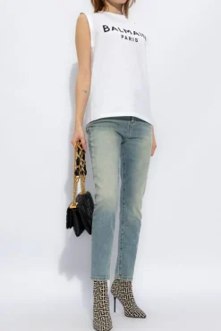 Balmain BIAŁY T-shirt bez rękawów z logo