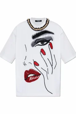 Balmain BIAŁY T-shirt z aplikacją