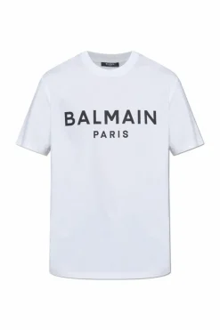 Balmain BIAŁY T-shirt z nadrukowanym logo
