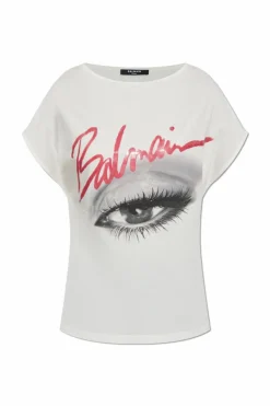 Balmain BIAŁY T-shirt z nadrukiem