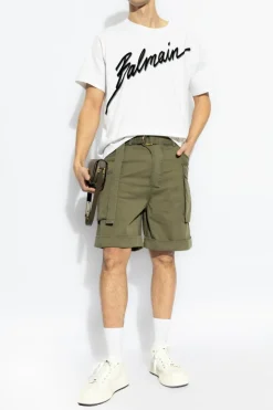 Balmain BIAŁY T-shirt z nadrukowanym logo