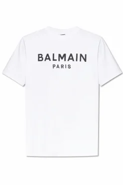 Balmain BIAŁY T-shirt z nadrukowanym logo
