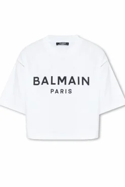 Balmain BIAŁY T-shirt z nadrukiem