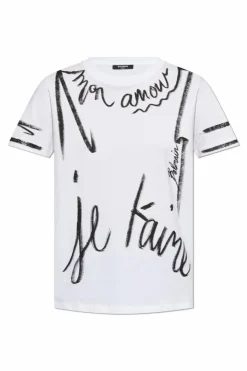 Balmain BIAŁY T-shirt z nadrukiem