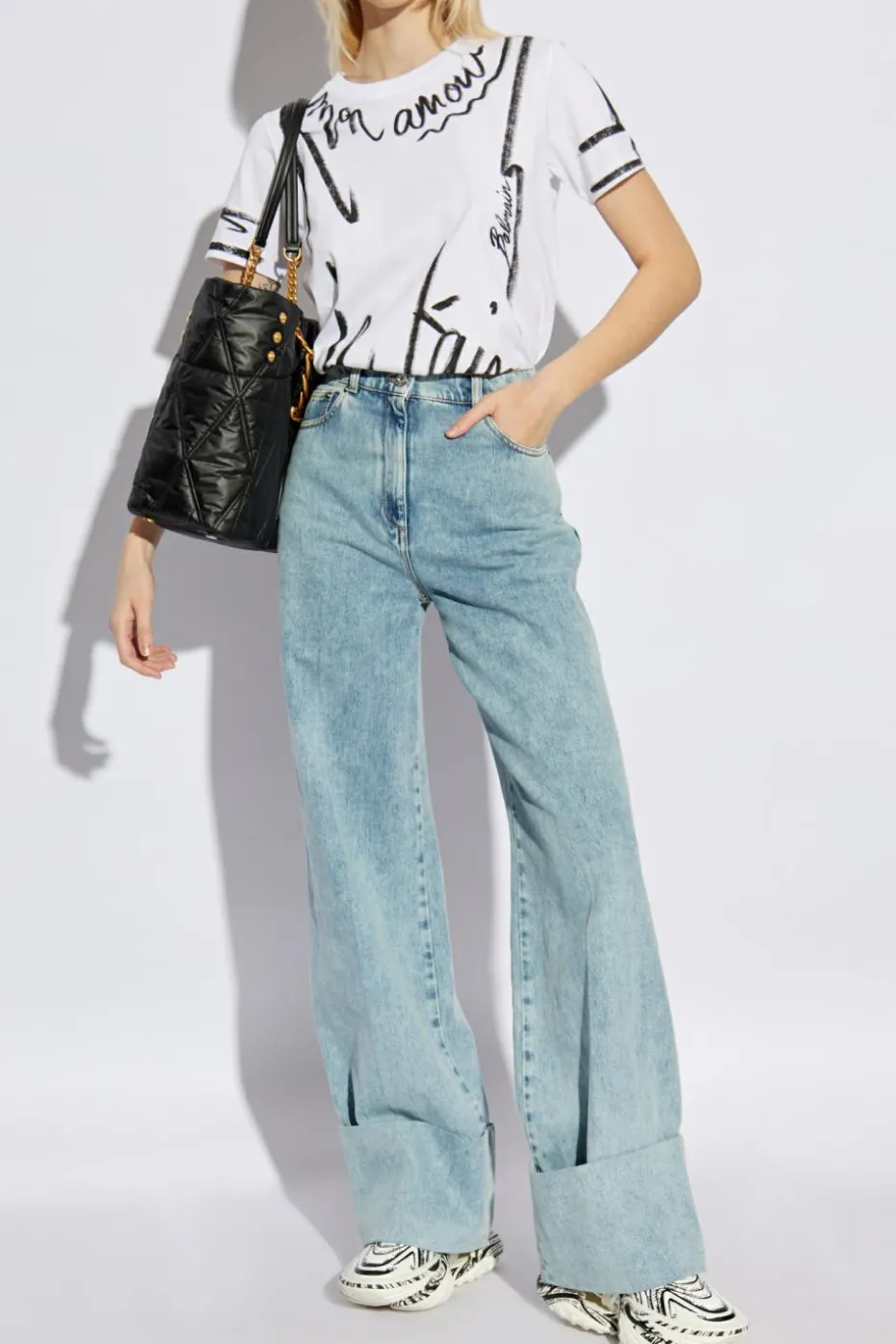 Balmain BIAŁY T-shirt z nadrukiem
