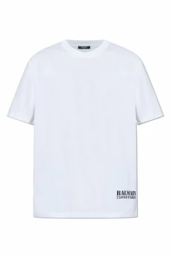 Balmain BIAŁY T-shirt z nadrukowanym logo