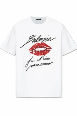 Balmain BIAŁY T-shirt z połyskującymi aplikacjami