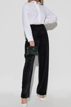 Balmain CZARNY Aksamitne spodnie z zaszewkami z przodu