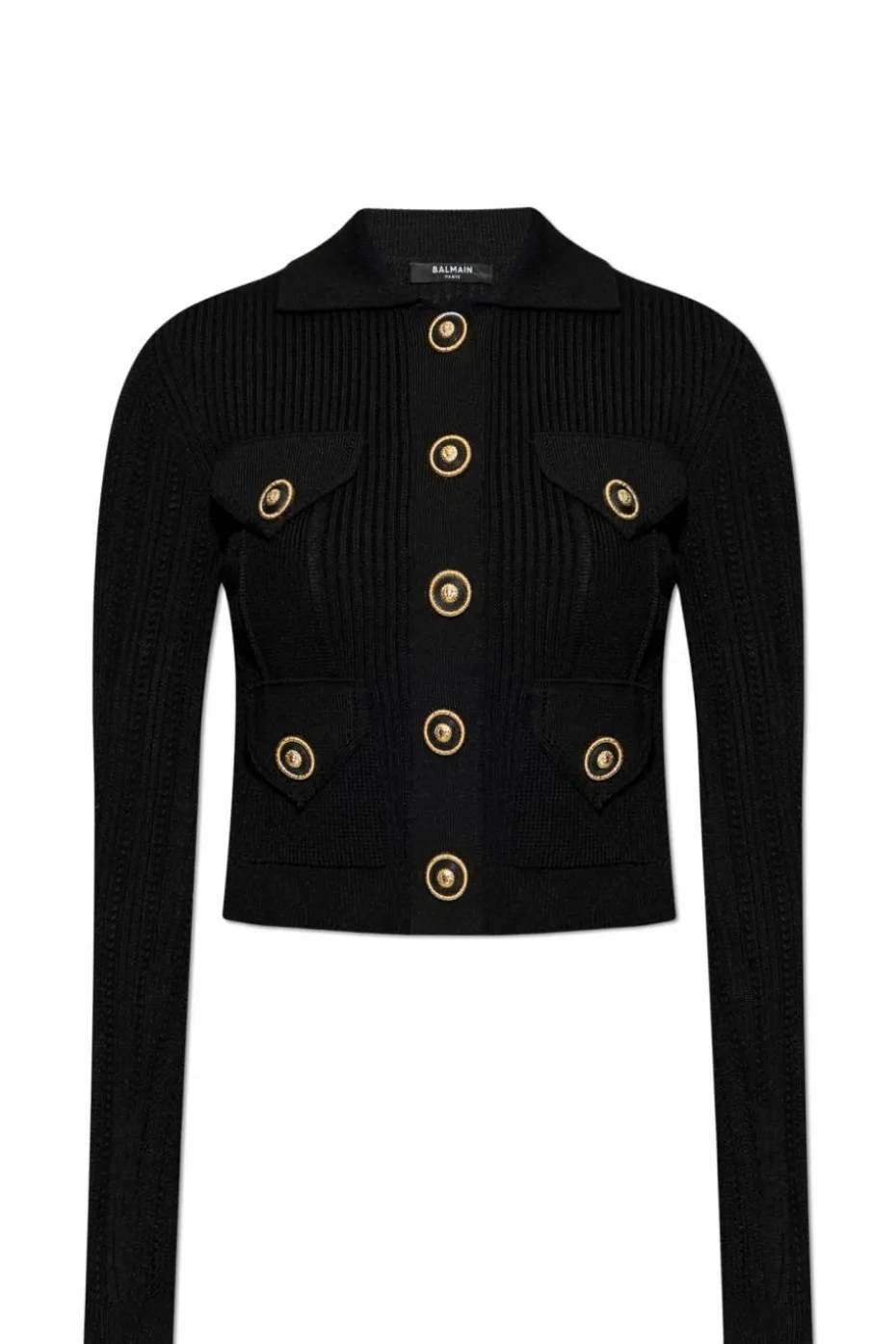 Balmain CZARNY Ażurowy sweter z kołnierzykiem