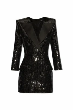 Balmain CZARNY Cekinowa sukienka