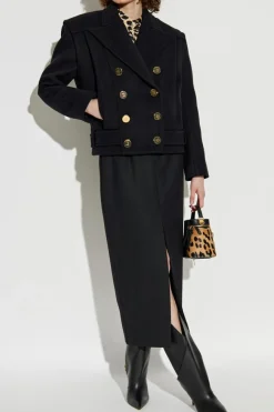 Balmain CZARNY Dwurzędowy krótki płaszcz