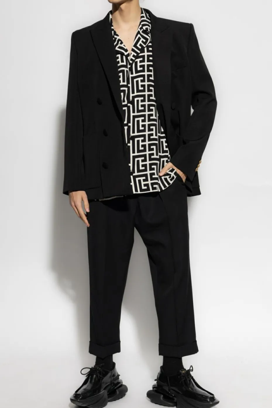 Balmain CZARNY Jedwabna koszula z monogramem