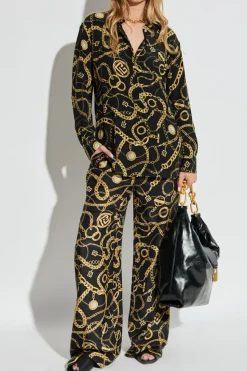 Balmain CZARNY Jedwabne spodnie z nadrukiem