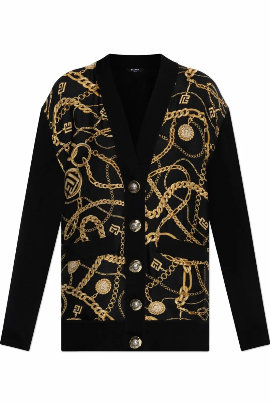 Balmain CZARNY Kardigan z łączonych materiałów