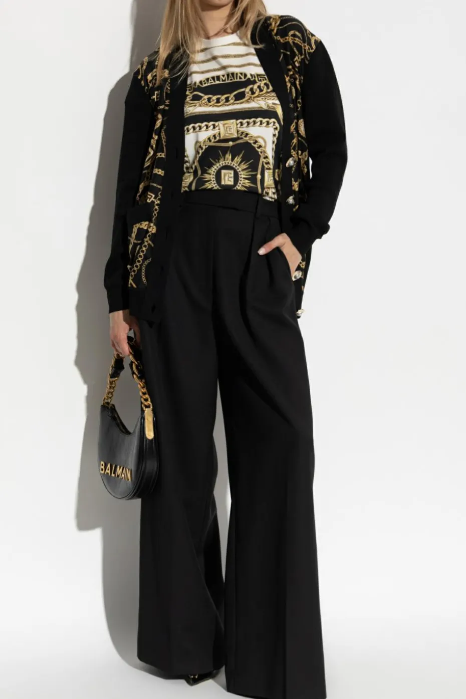 Balmain CZARNY Kardigan z łączonych materiałów