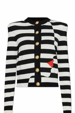 Balmain CZARNY Kardigan ze wzorem w pasy