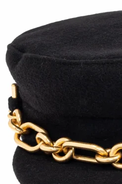 Balmain CZARNY Kaszkiet z dekoracyjnym łańcuchem