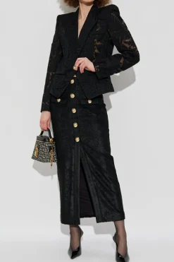 Balmain CZARNY Koronkowa marynarka