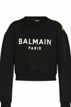 Balmain CZARNY Krótka bluza z nadrukowanym logo