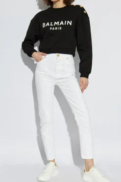Balmain CZARNY Krótka bluza z nadrukowanym logo