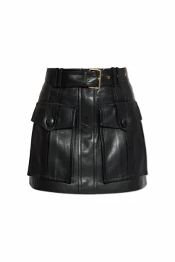 Balmain CZARNY Krótka skórzana spódnica