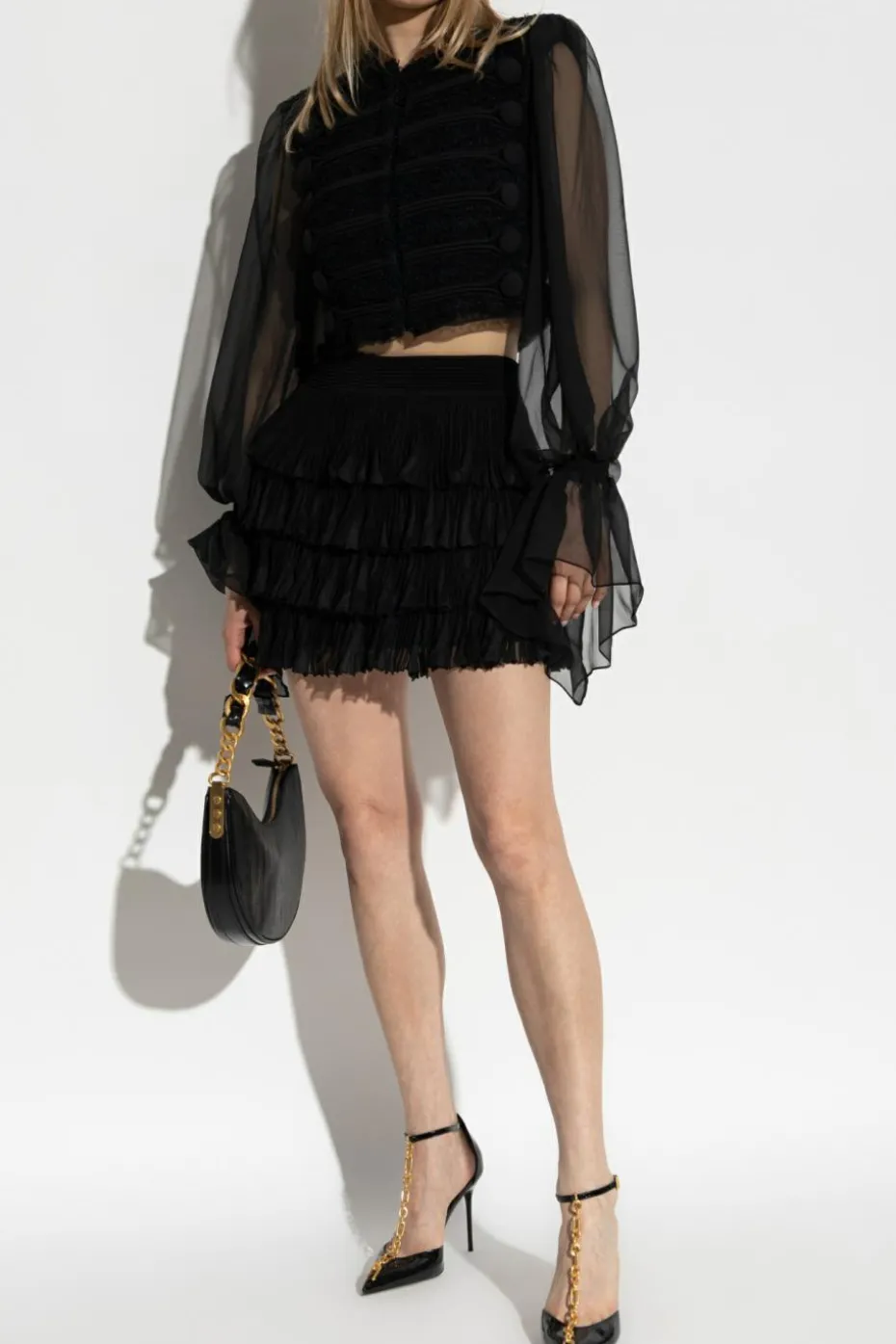 Balmain CZARNY Krótka spódnica z falbanami