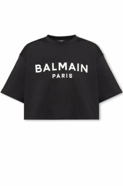 Balmain CZARNY Krótki t-shirt z logo