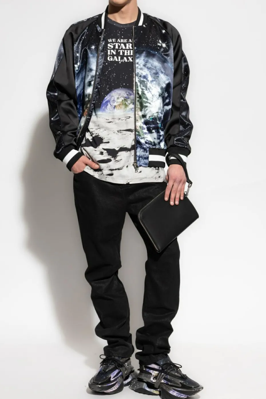 Balmain CZARNY Kurtka typu `bomber` z nadrukiem