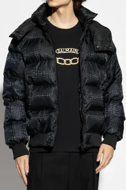Balmain CZARNY Ocieplana kurtka z odpinanym kapturem