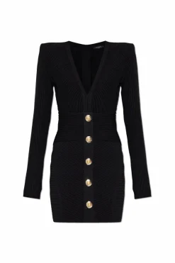 Balmain CZARNY Prążkowana sukienka