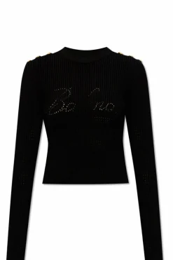 Balmain CZARNY Prążkowany sweter z logo