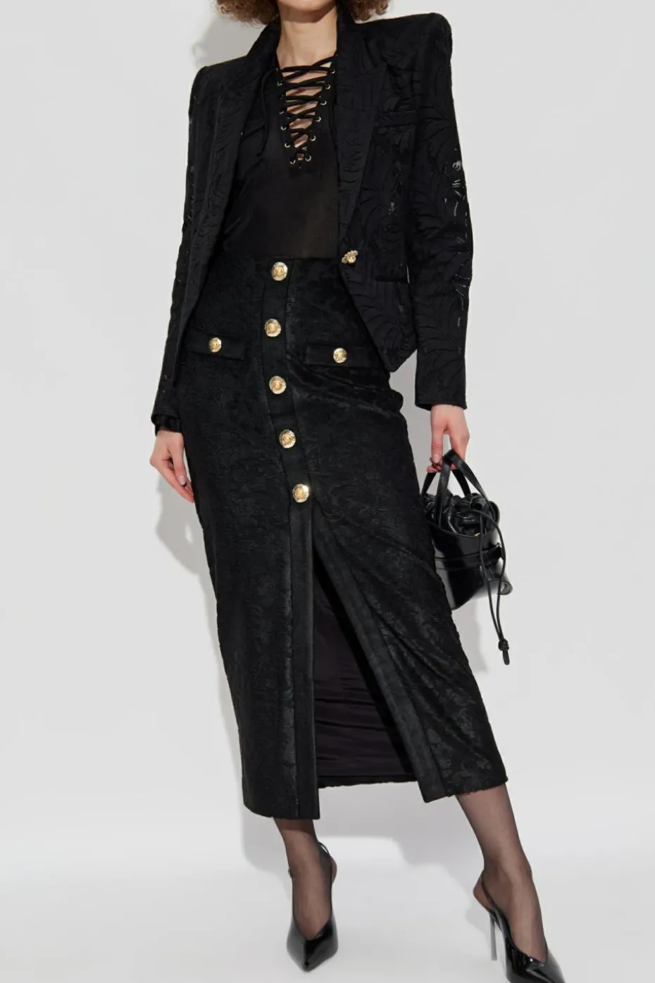 Balmain CZARNY Prążkowany top